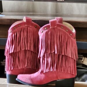 Smoky Mountain Kids Wisteria Boots Girls Sz 12.5 Genuine Suede Double Fringe